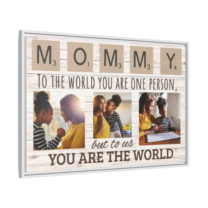 Personalized “Mommy, You Are the World” Framed Photo Canvas – Custom 3-Image Gift for Mom