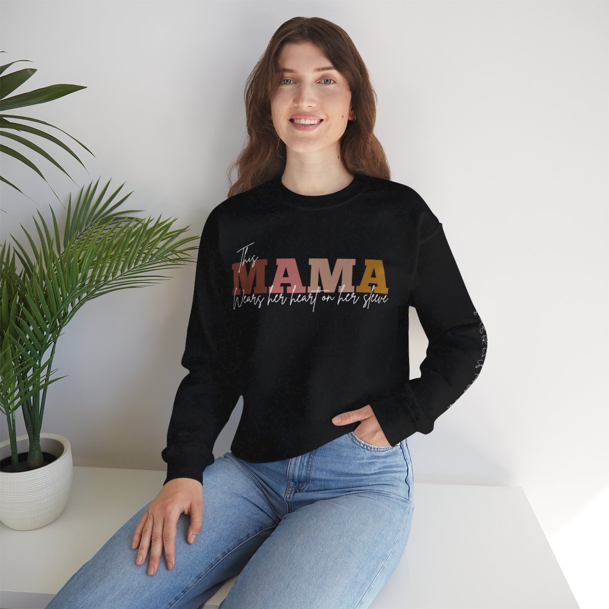 Personalized Mom Sweatshirt With Kids Names | This Mama Wears Her Heart On Her Sleeve