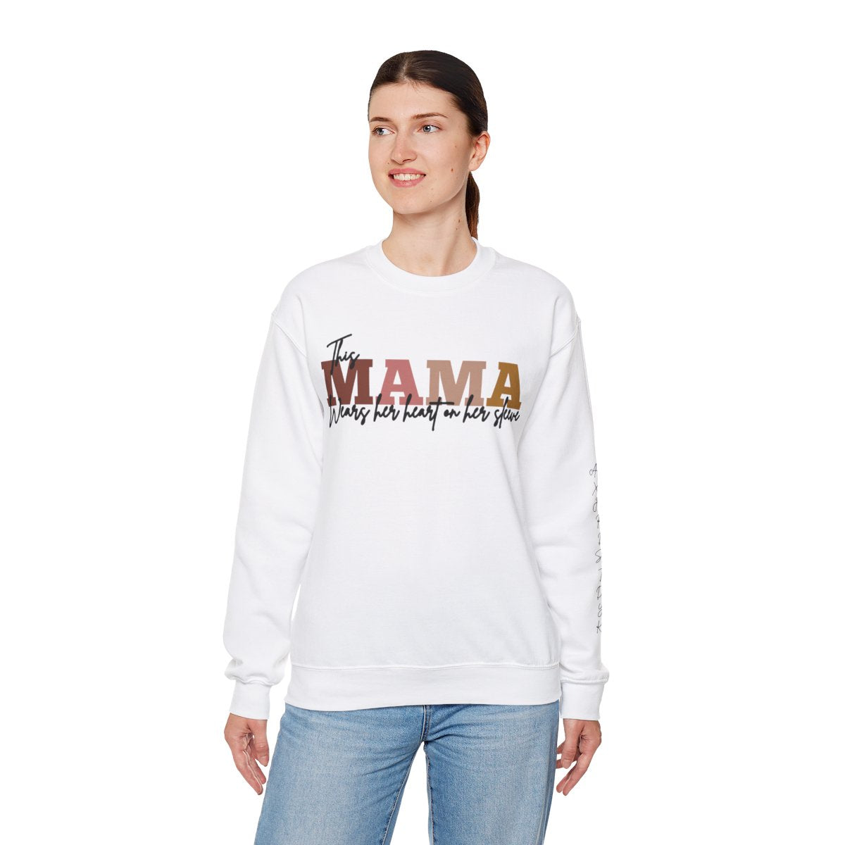 Personalized Mom Sweatshirt With Kids Names | This Mama Wears Her Heart On Her Sleeve