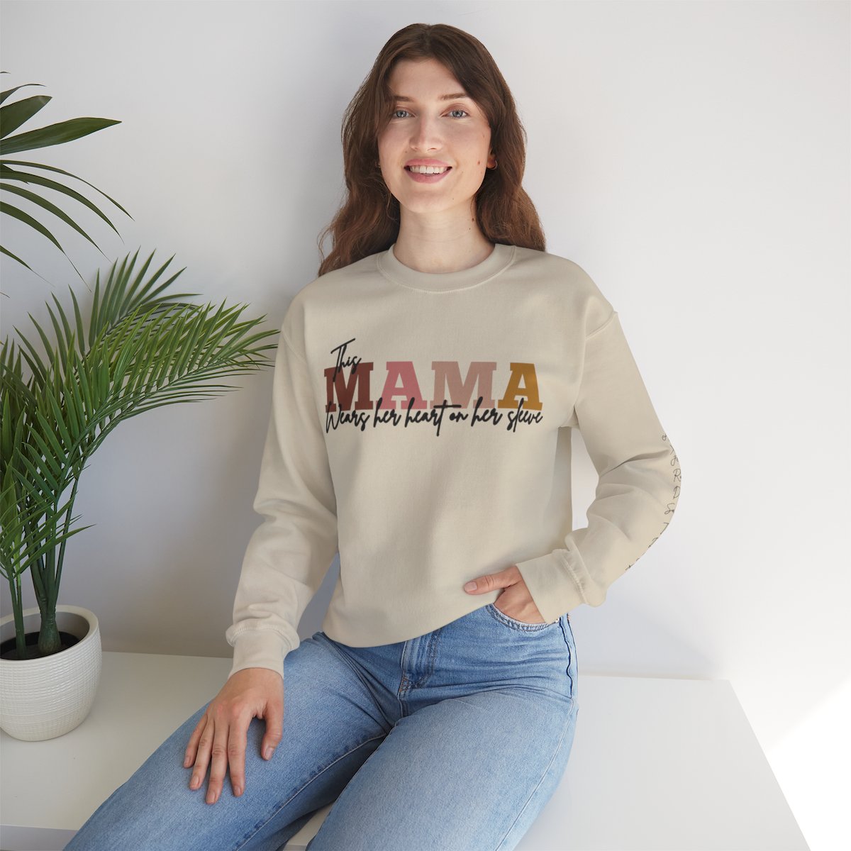 Personalized Mom Sweatshirt With Kids Names | This Mama Wears Her Heart On Her Sleeve
