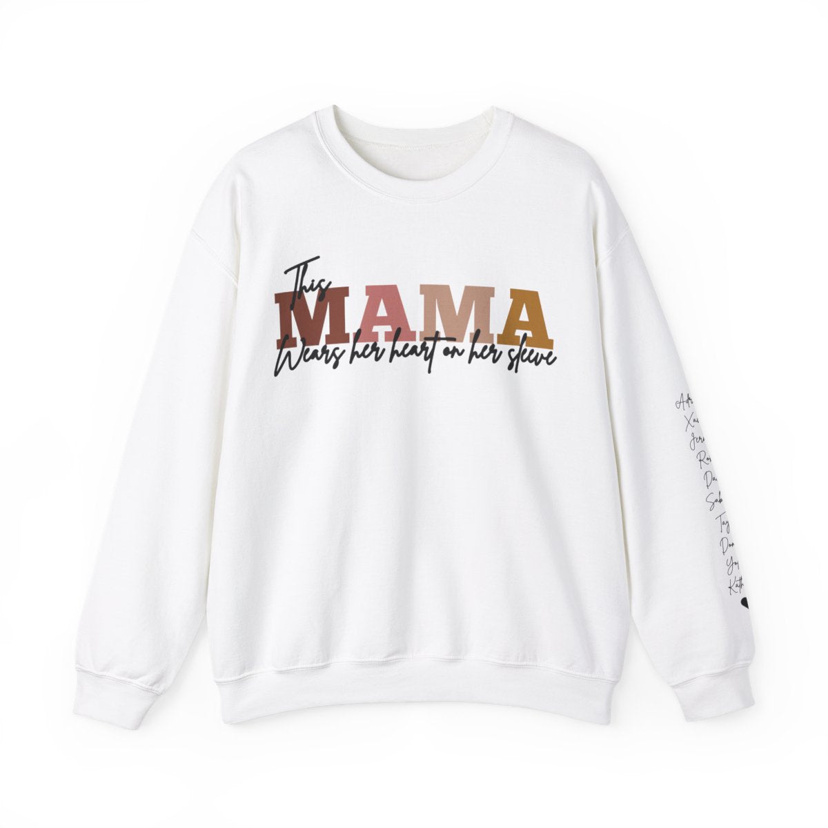 Personalized Mom Sweatshirt With Kids Names | This Mama Wears Her Heart On Her Sleeve