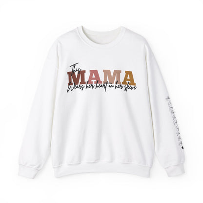 Personalized Mom Sweatshirt With Kids Names | This Mama Wears Her Heart On Her Sleeve