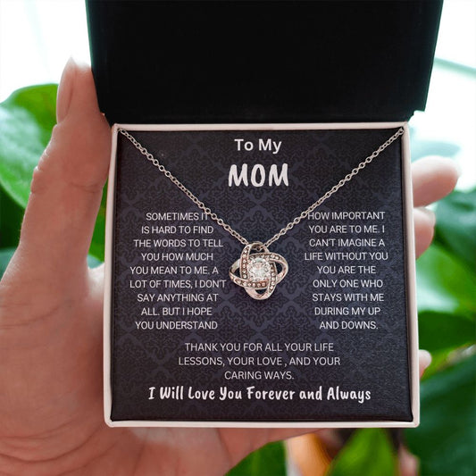 To My Mom Love Knot Necklace Black