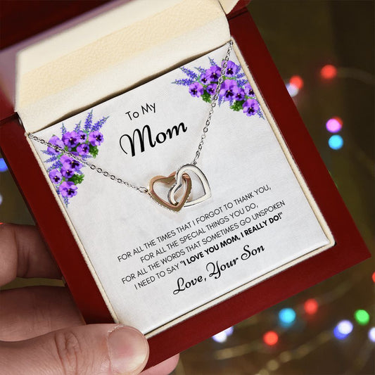 To My Mom Interlocking Heart Necklace From Son